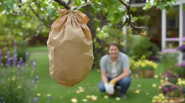 Ce sac en papier kraft accroché à une branche tient les frelons asiatiques loin du jardin tout l’été